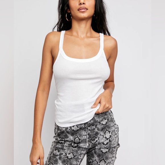 New Free People Alia Ribbed Tank Top Cami Optic White Essentials Layering - Picture 1 of 5